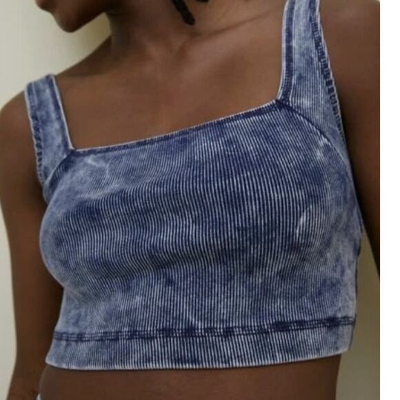 NEW Urban Outfitters Womens Acid Wash Blue Ryan Ribbed Crop Tank Top Large - Picture 1 of 7